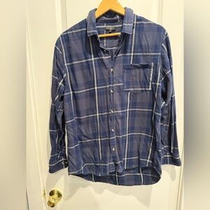 Bruno Magli Blue and White Plaid Button Down Shirt